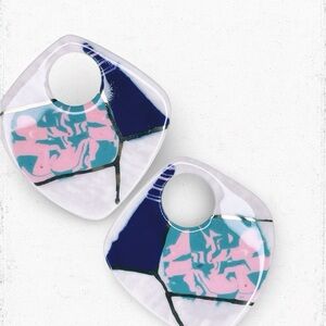 632u. Abstract Geometric Earring Jackets Ceramic Blue